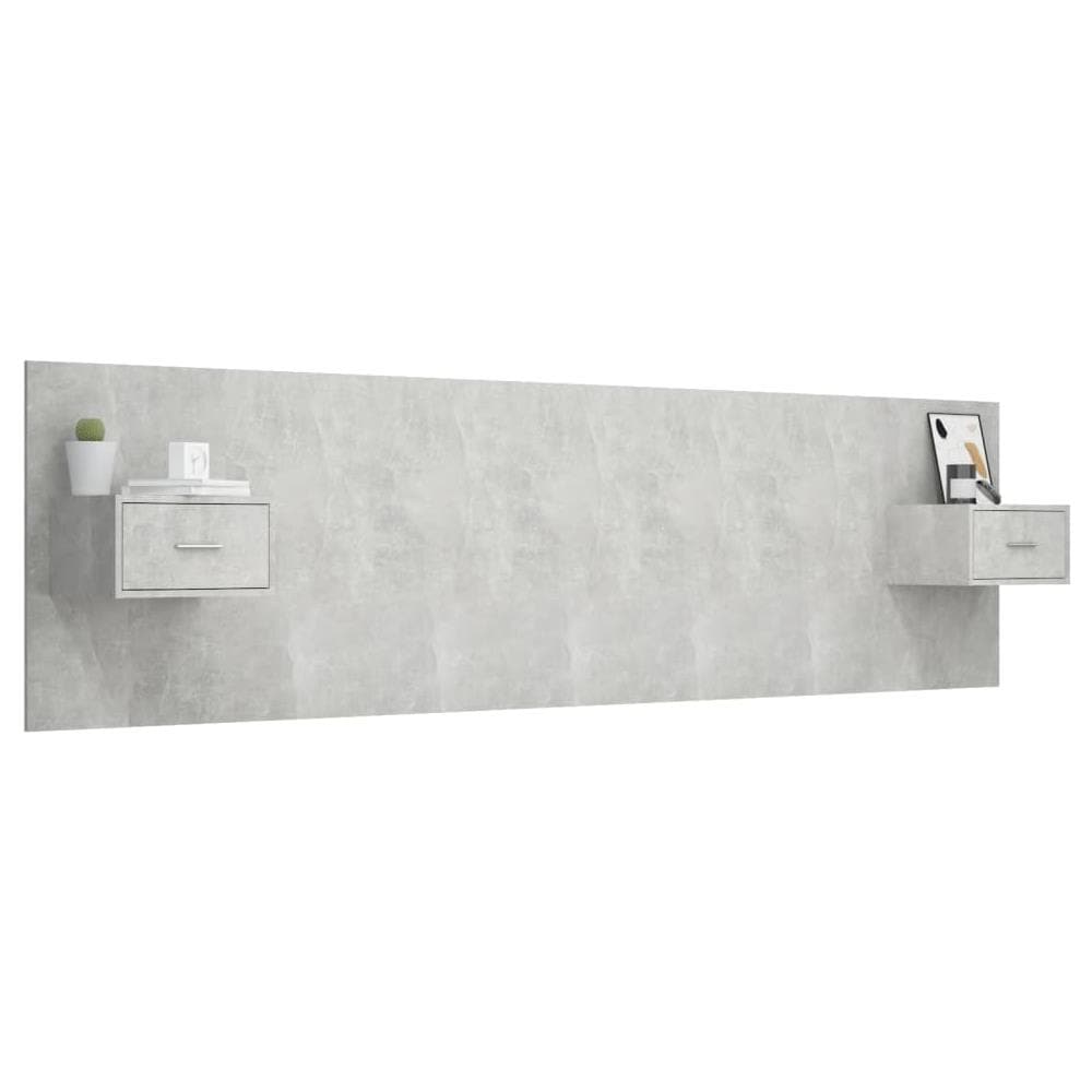 Testiera Letto Con Comodini In Legno Multistrato Grigio Cemento - Foto 3