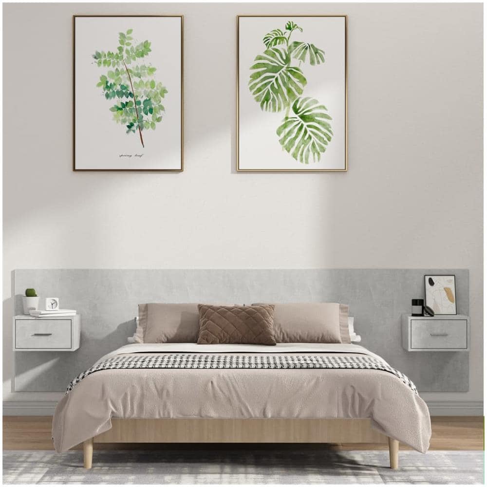 Testiera Letto Con Comodini In Legno Multistrato Grigio Cemento - Foto 1