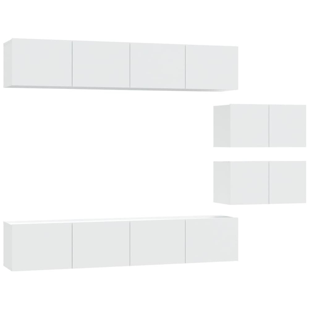 Set Di Mobili Porta Tv 6 Pz Bianco In Legno Multistrato - Foto 2