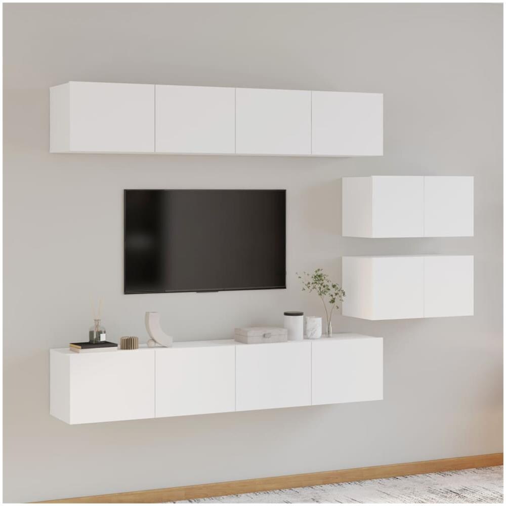 Set Di Mobili Porta Tv 6 Pz Bianco In Legno Multistrato - Foto 1