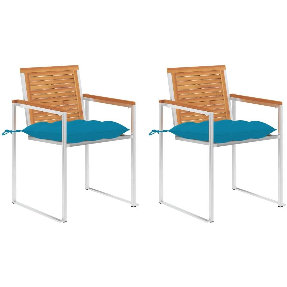 Sedie Da Giardino 2 Pz Con Cuscini In Legno Acacia E Acciaio - Foto 1