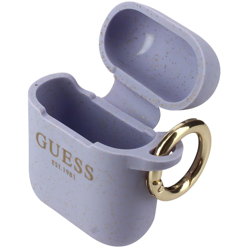 Cover Per Airpods Silicone Gel Finitura Glitterata Logo Guess Viola - Foto 1