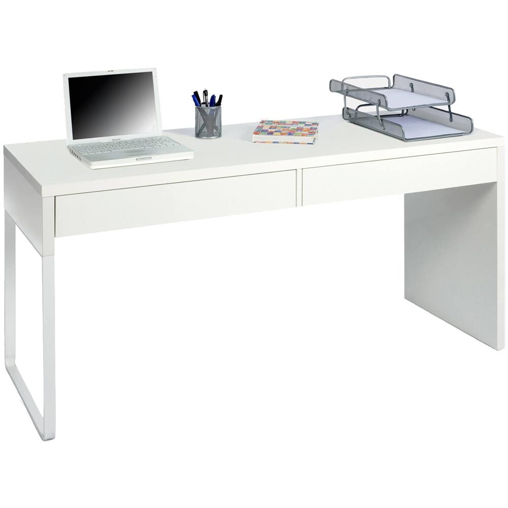 Scrivania Houston, Scrittoio Multifunzione Reversibile Da Ufficio, Tavolo Da Studio Porta Pc Con 2 Cassetti, 138x50h75 Cm, Bianco Lucido - Foto 4