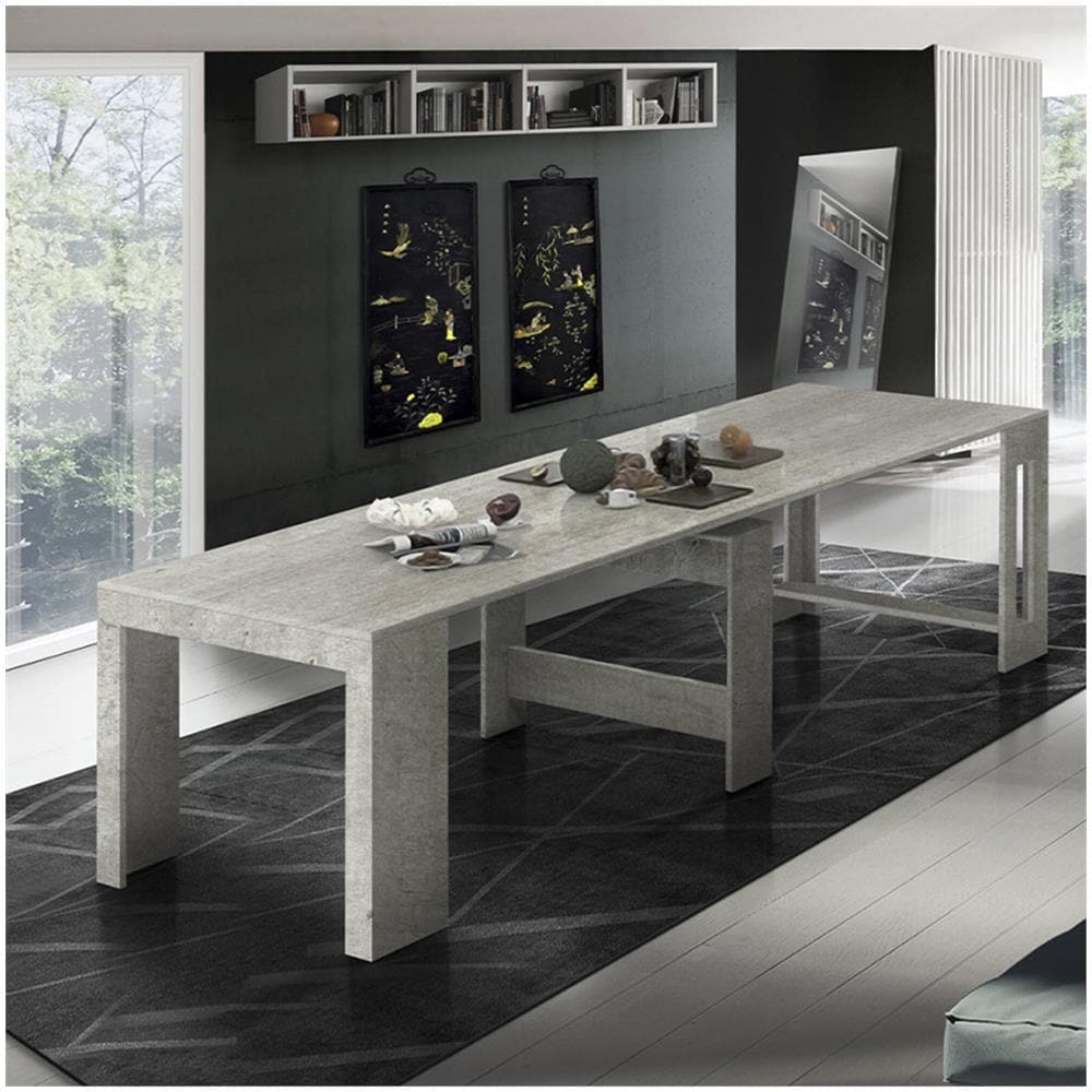 Tavolo Allungabile Martino, Consolle Allungabile Fino A 12 Posti, Tavolo Con Portallunghe, 100% Made In Italy, Cm 51/300x90h77, Cemento - Foto 1