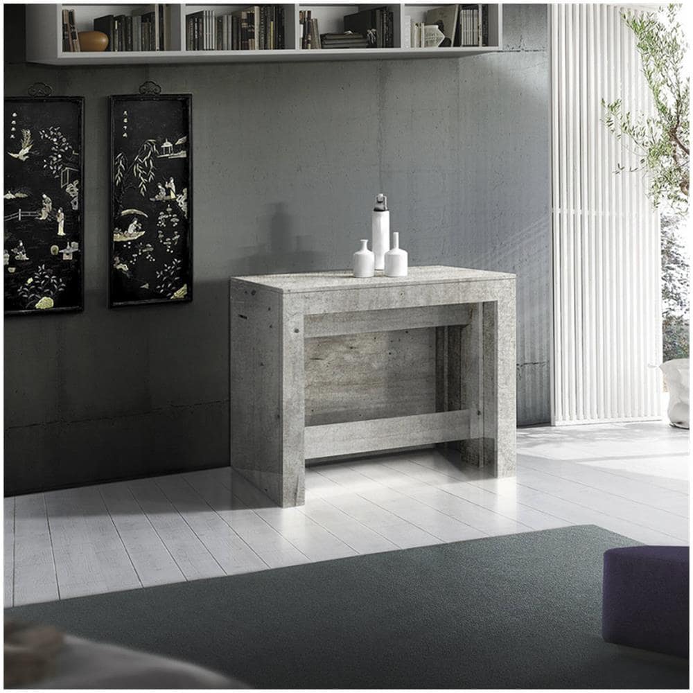 Tavolo Allungabile Martino, Consolle Allungabile Fino A 12 Posti, Tavolo Con Portallunghe, 100% Made In Italy, Cm 51/300x90h77, Cemento - Foto 4