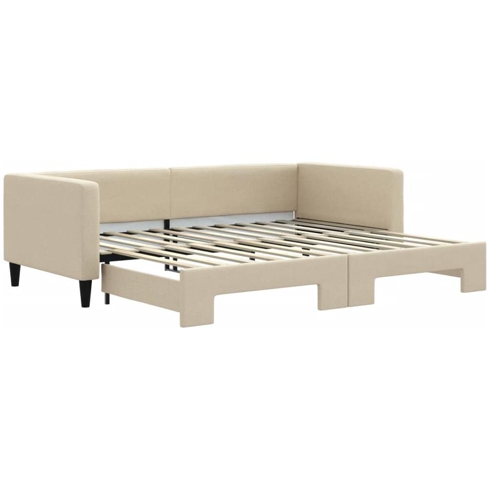 Divano Letto Con Letto Estraibile Crema 90x200 Cm In Tessuto - Foto 2