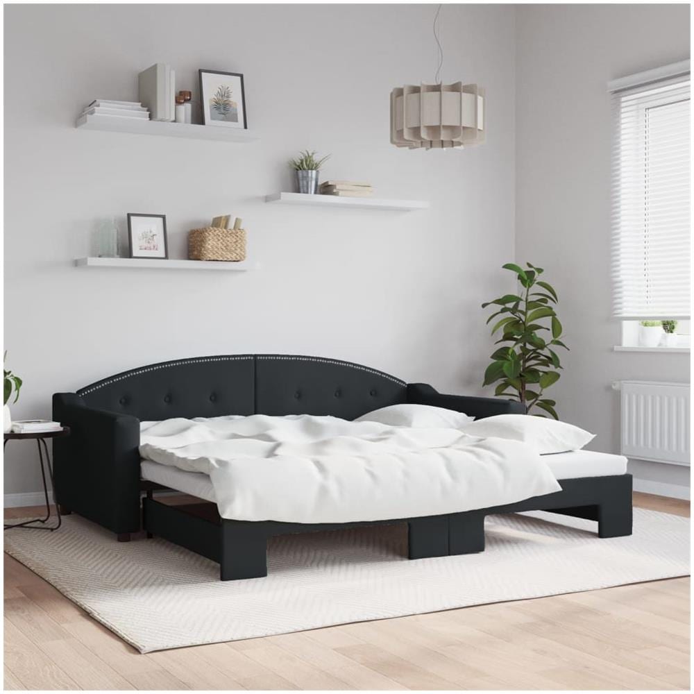 Divano Letto Con Letto Estraibile Nero 90x190 Cm In Tessuto - Foto 1
