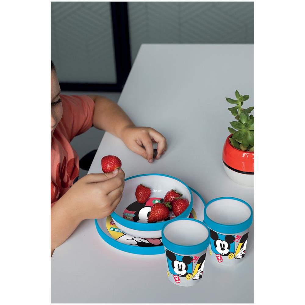 Disney Piatto Piano Bianco E Azzurro Per Bambini In Plastica Mickey Mouse Topolino Con Base Antiscivolo - Foto 2