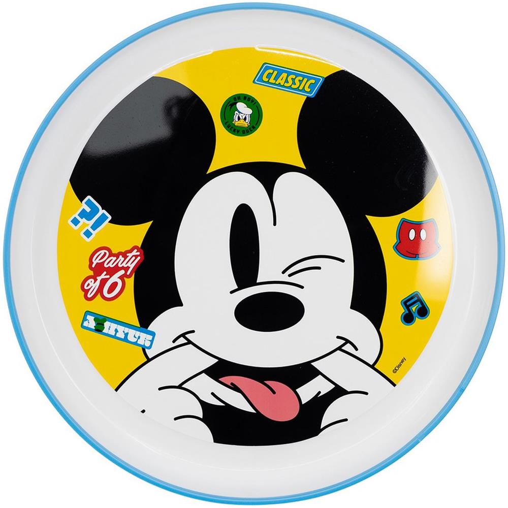 Disney Piatto Piano Bianco E Azzurro Per Bambini In Plastica Mickey Mouse Topolino Con Base Antiscivolo - Foto 3