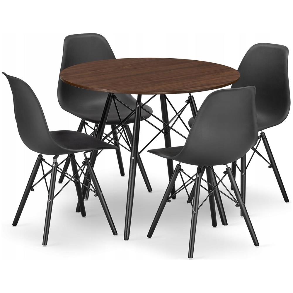 Set tavolo rotondo KOVA 80 con sedie in frassino e nero per sala da pranzo x4 - Foto 1