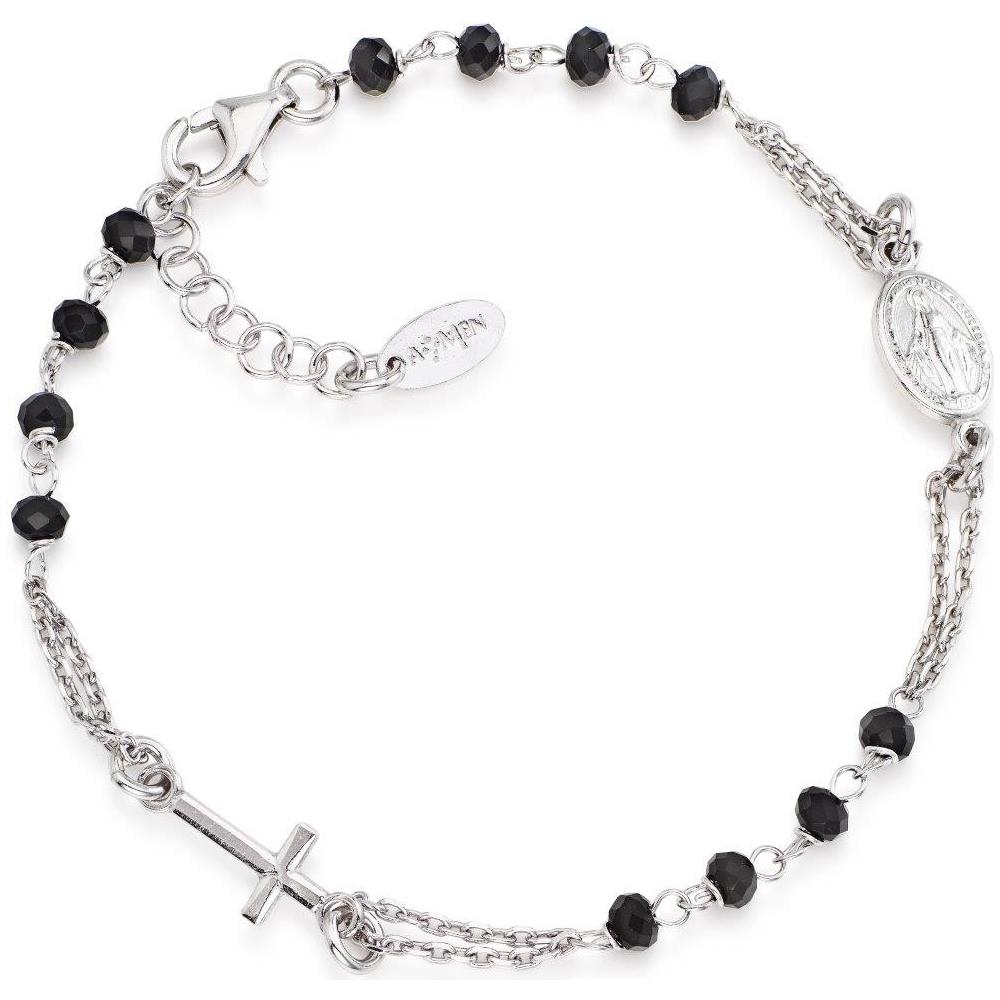 Bracciale In Argento 925 - Collezione Rosari - Colore Rodio - Misura Unica Bracciale Rosario Cristalli Neri - Foto 1
