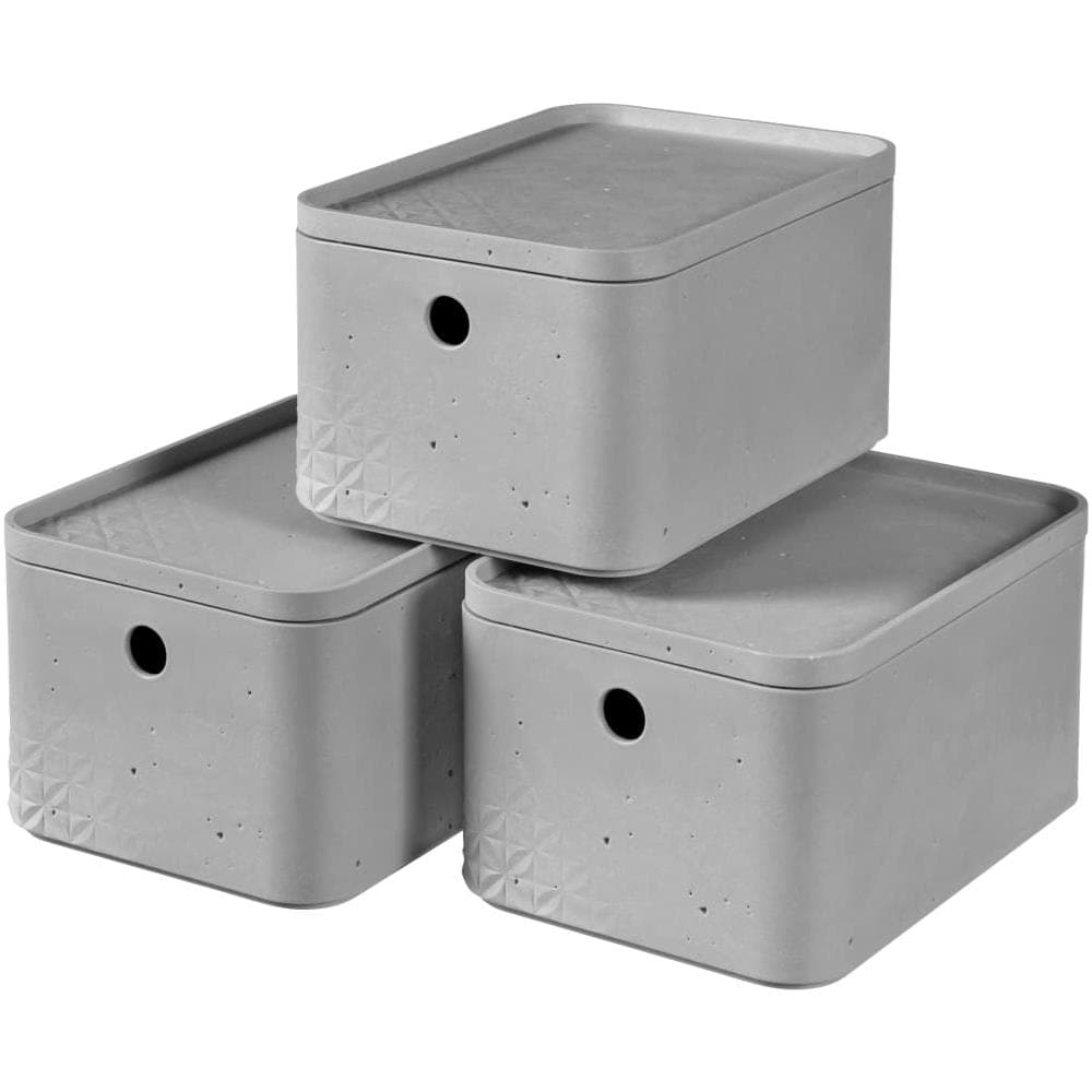 Contenitori Con Coperchio Beton 3 Pz Misura S Grigio Chiaro - Foto 1