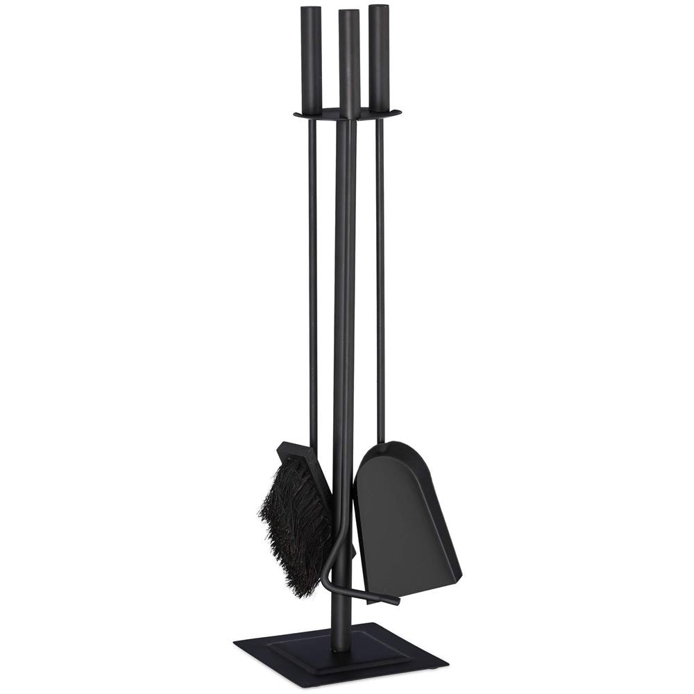 4 Pezzi Camino Companion Tool Set Pala Spazzola Poker Holder Dal Design Moderno Nero 61 X 15 X 15 Cm - Foto 1