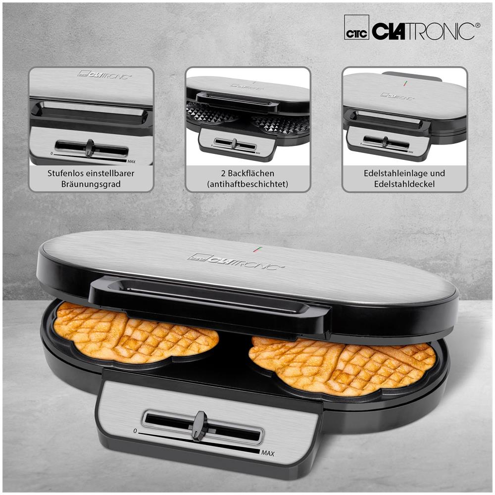 Wa 3745 Piastra Per Waffle, Forma Di Cuore, 2 Waffles Piastre Antiaderenti, Termostato 1200w Argento - Foto 8