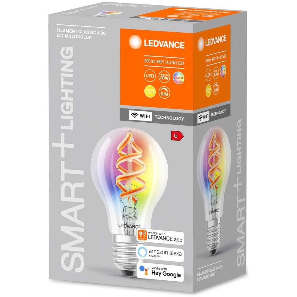 Lampada Ledvance Smart Led Con Tecnologia Wireless, Base E27, Dimmerabile, Colori Rgb E Cambio Di Colore Della Luce, Forma Classica A, Trasparente, Controllabile Con Alexa, Google E App, 1 Confezione - Foto 2