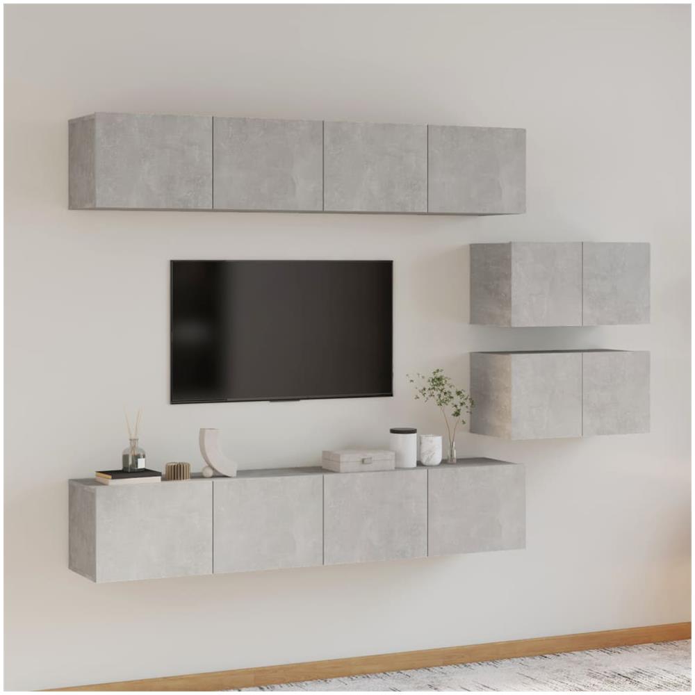 Set Di Mobili Porta Tv 6 Pz Grigio Cemento In Legno Multistrato - Foto 1