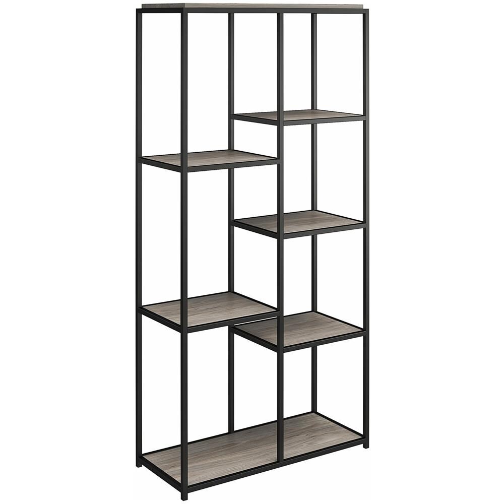 Quincy Libreria A 5 Ripiani In Truciolare Laminato Rovere Grigio E Struttura In Metallo Nero - Foto 1