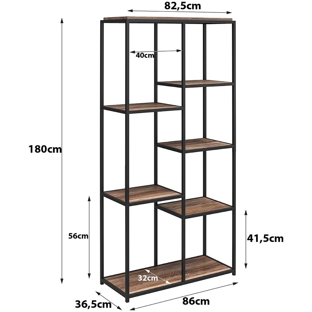 Quincy Libreria A 5 Ripiani In Truciolare Laminato Rovere Grigio E Struttura In Metallo Nero - Foto 10