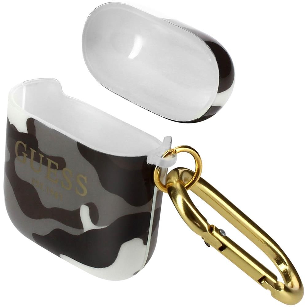 Cover Per Airpods Semi-rigida Stampa Camouflage Logo Guess Grigia - Foto 1