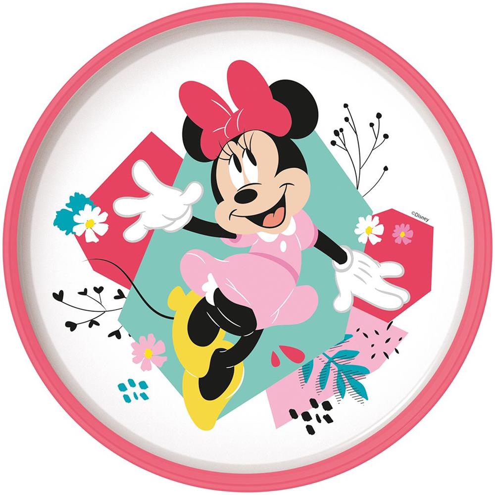 Disney Piatto Piano Bianco E Rosa Per Bambine In Plastica Minnie Con Base Antiscivolo - Foto 1