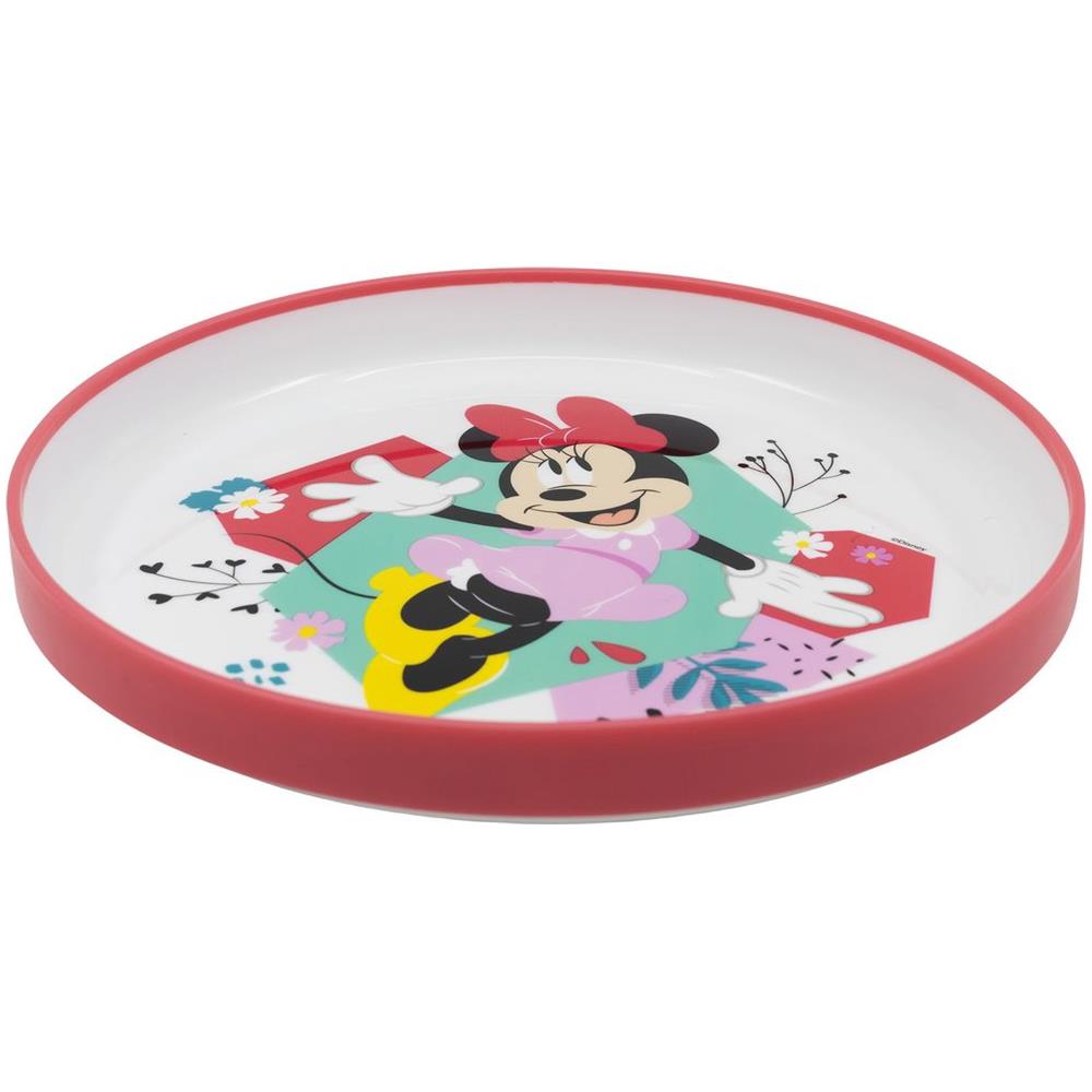 Disney Piatto Piano Bianco E Rosa Per Bambine In Plastica Minnie Con Base Antiscivolo - Foto 3