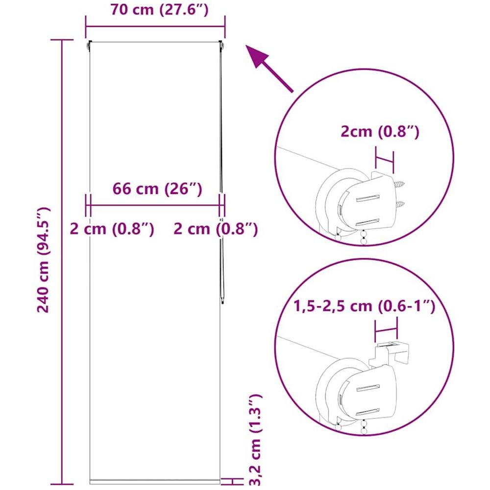 Tenda a Rullo Doccia 70x240 cm Larghezza Tessuto 66 cm - Foto 10
