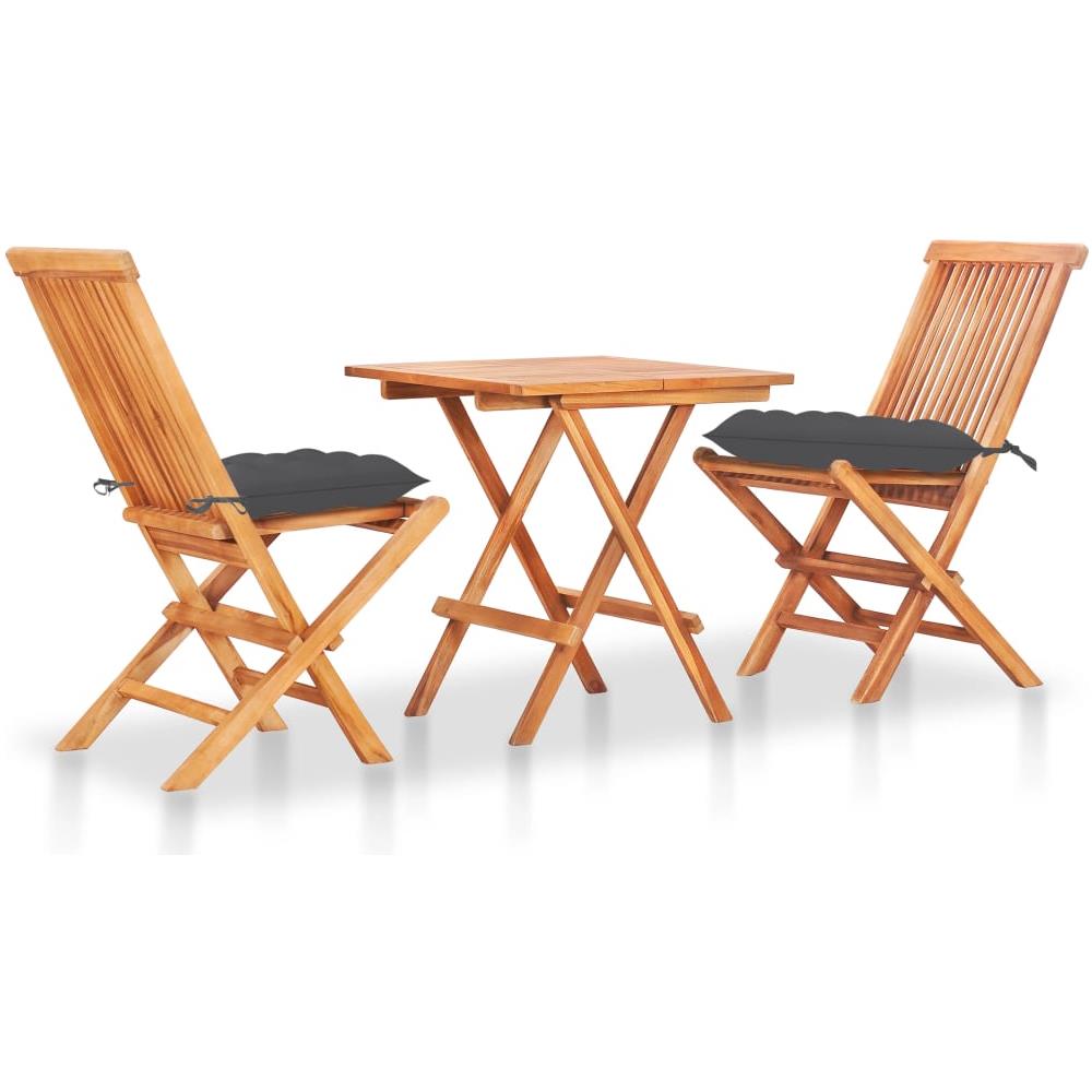 Set da Bistrot 3 pz con Cuscini Antracite in Massello di Teak - Foto 1