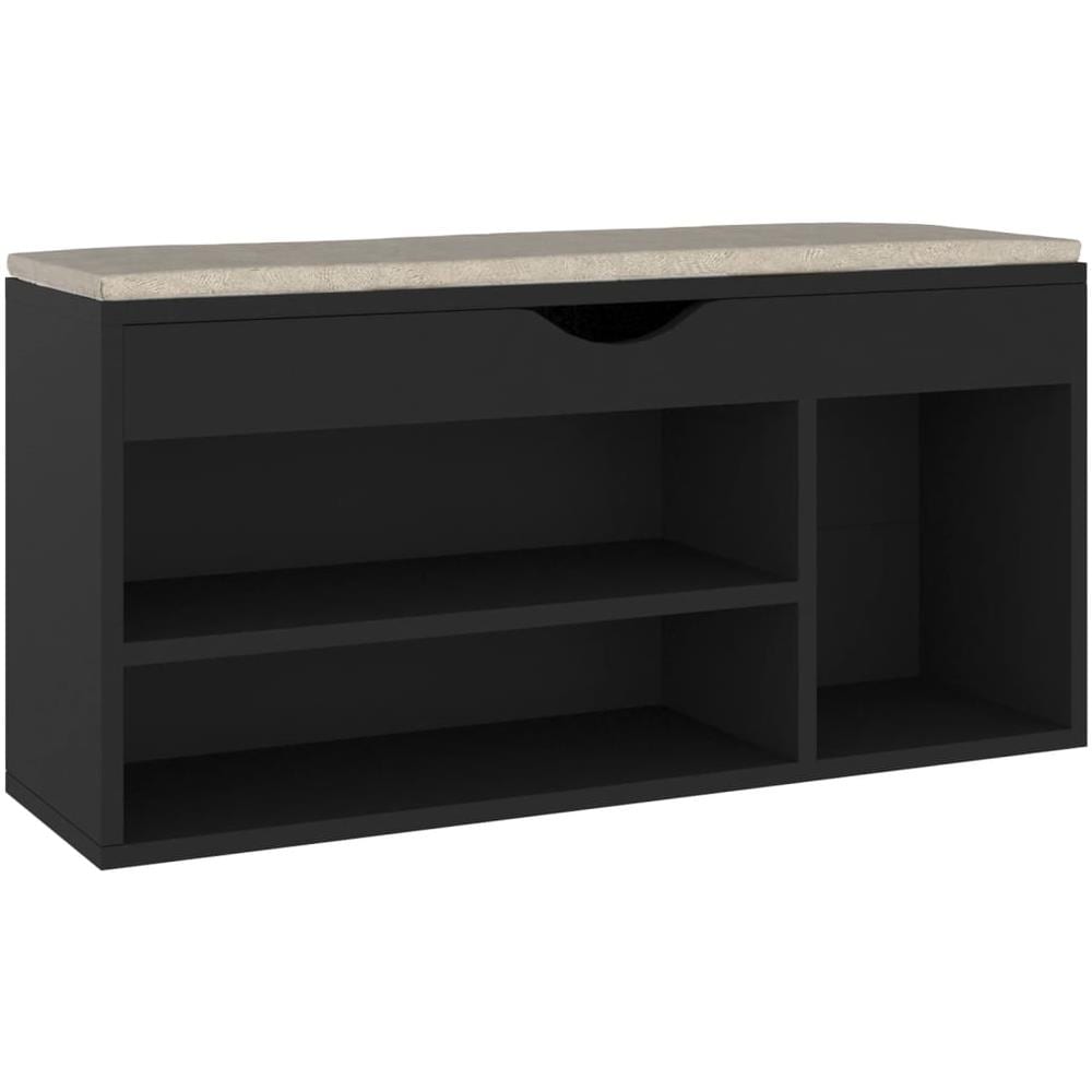 Panca Porta Scarpe con Cuscino Nera 104x30x49cm Multistrato - Foto 1
