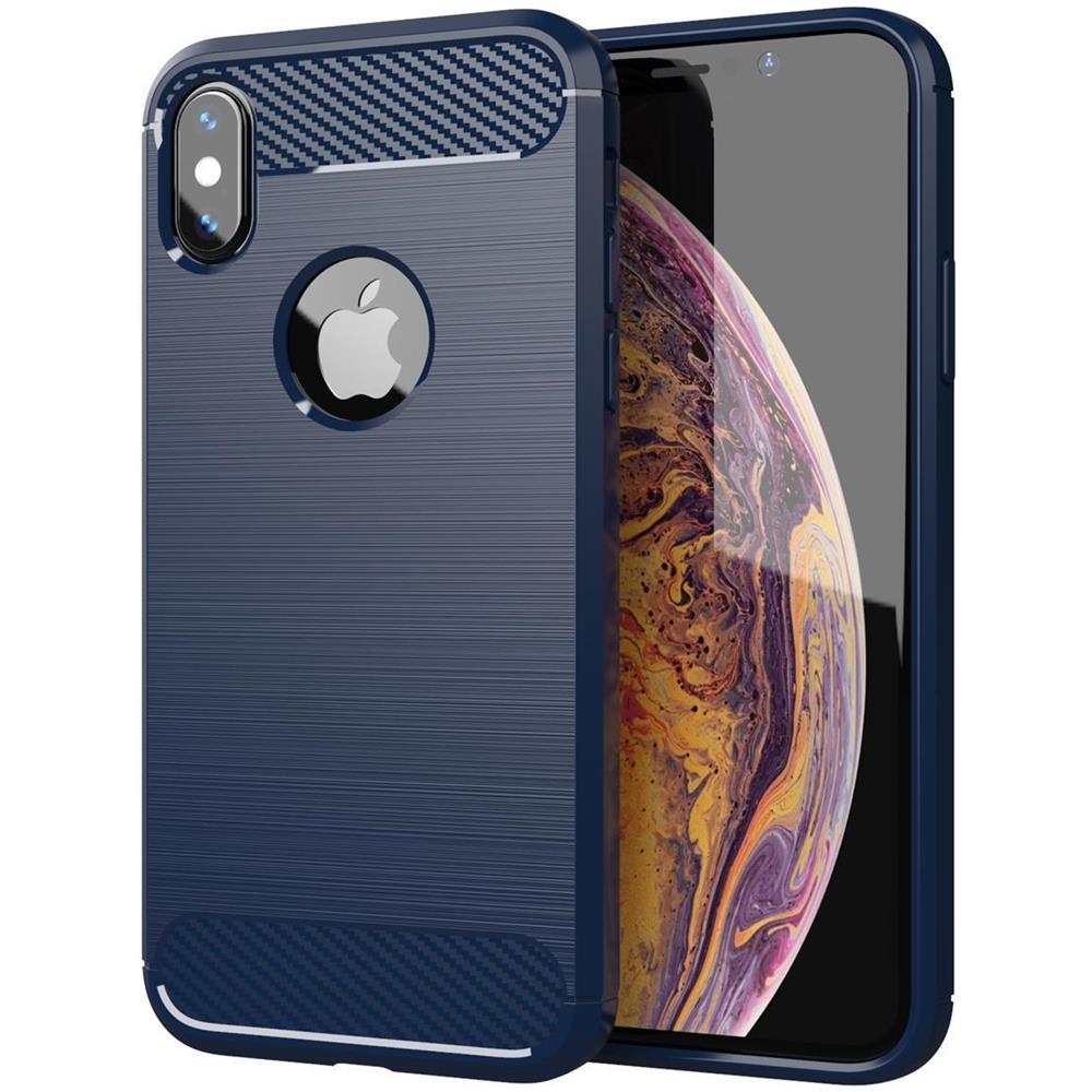 Cadorabo Custodia Compatibile Con Apple Iphone Xs Max In Brushed Blu - Coperchio Protettivo In Silicone Tpu Flessibile In Look Acciaio Inossidabile-fibra Di Carbonio - Foto 1