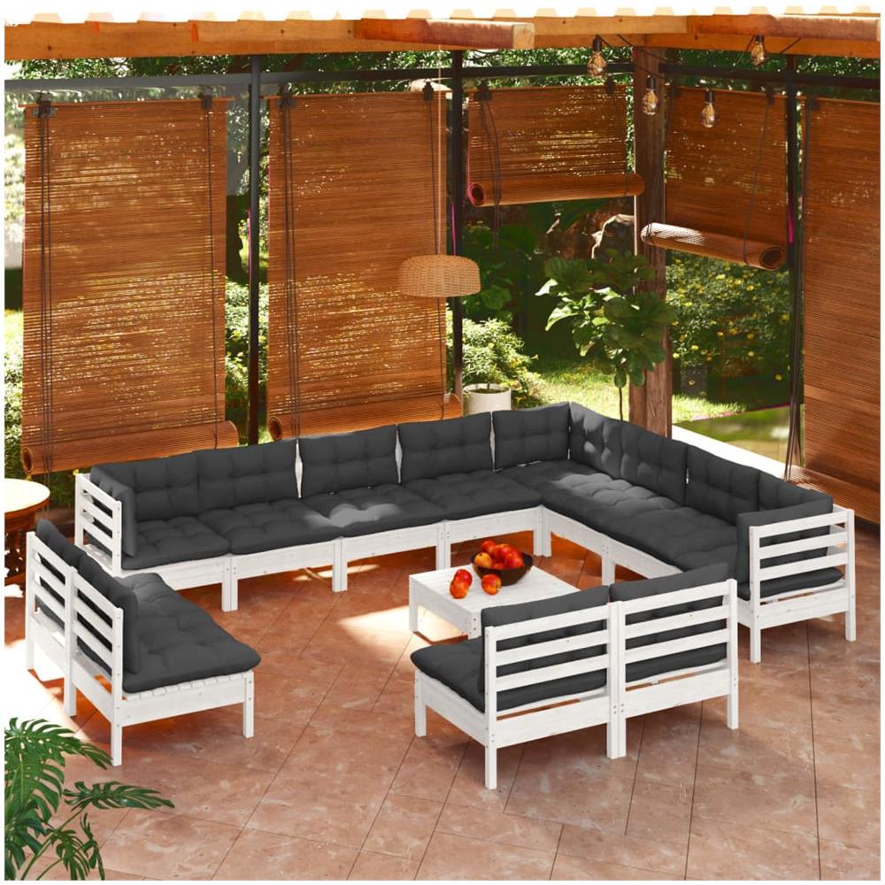 Set Divani Da Giardino 13 Pz Con Cuscini Bianchi Legno Di Pino - Foto 1