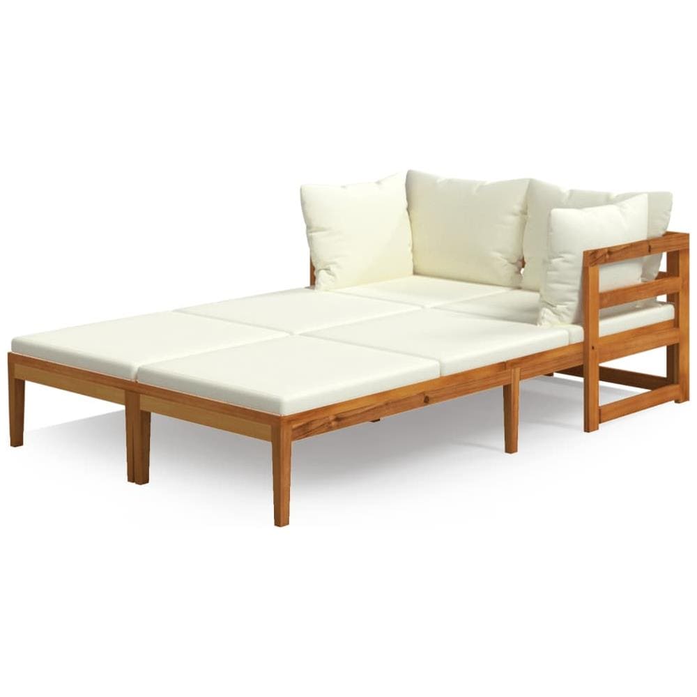 Lettini Prendisole Con Cuscini Crema 2 Pz Legno D'acacia - Foto 2