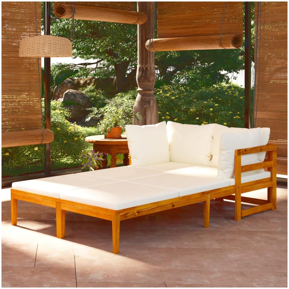 Lettini Prendisole Con Cuscini Crema 2 Pz Legno D'acacia - Foto 1