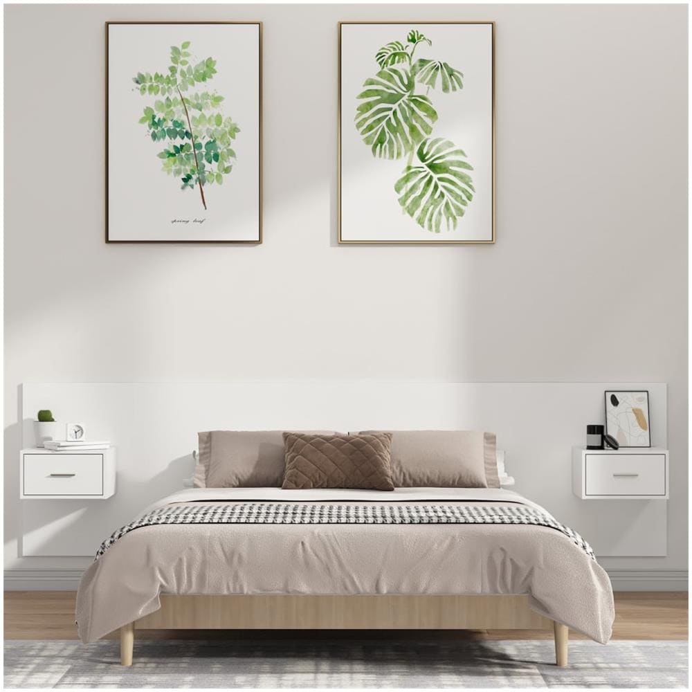 Testiera Per Letto Con Comodini In Legno Multistrato Bianco - Foto 1