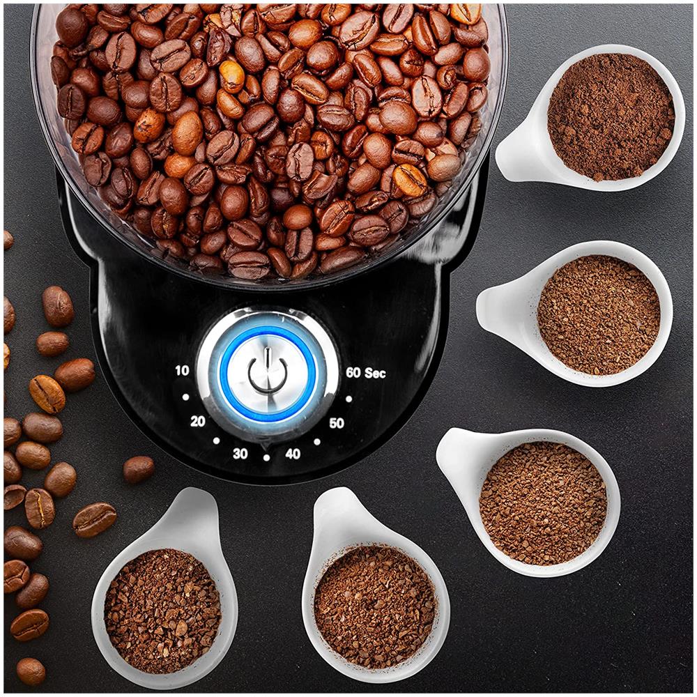 Bg200 Macinacaffè Elettrico Con Cono | Macinino Per Caffè 200w | 35 Opzioni Di Macinatura | Contenitore Per Chicchi 200g | Contenitore Caffè 120g | Incluso Misurino Con Pennello Per Pulizia - Foto 8