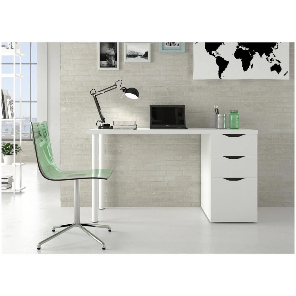 Scrivania Filadelfia, Scrittoio Multifunzione Da Ufficio Reversibile, Tavolo Da Studio Con Cassettiera A 2 Cassetti E 1 Anta, 138x60h74 Cm, Bianco - Foto 1