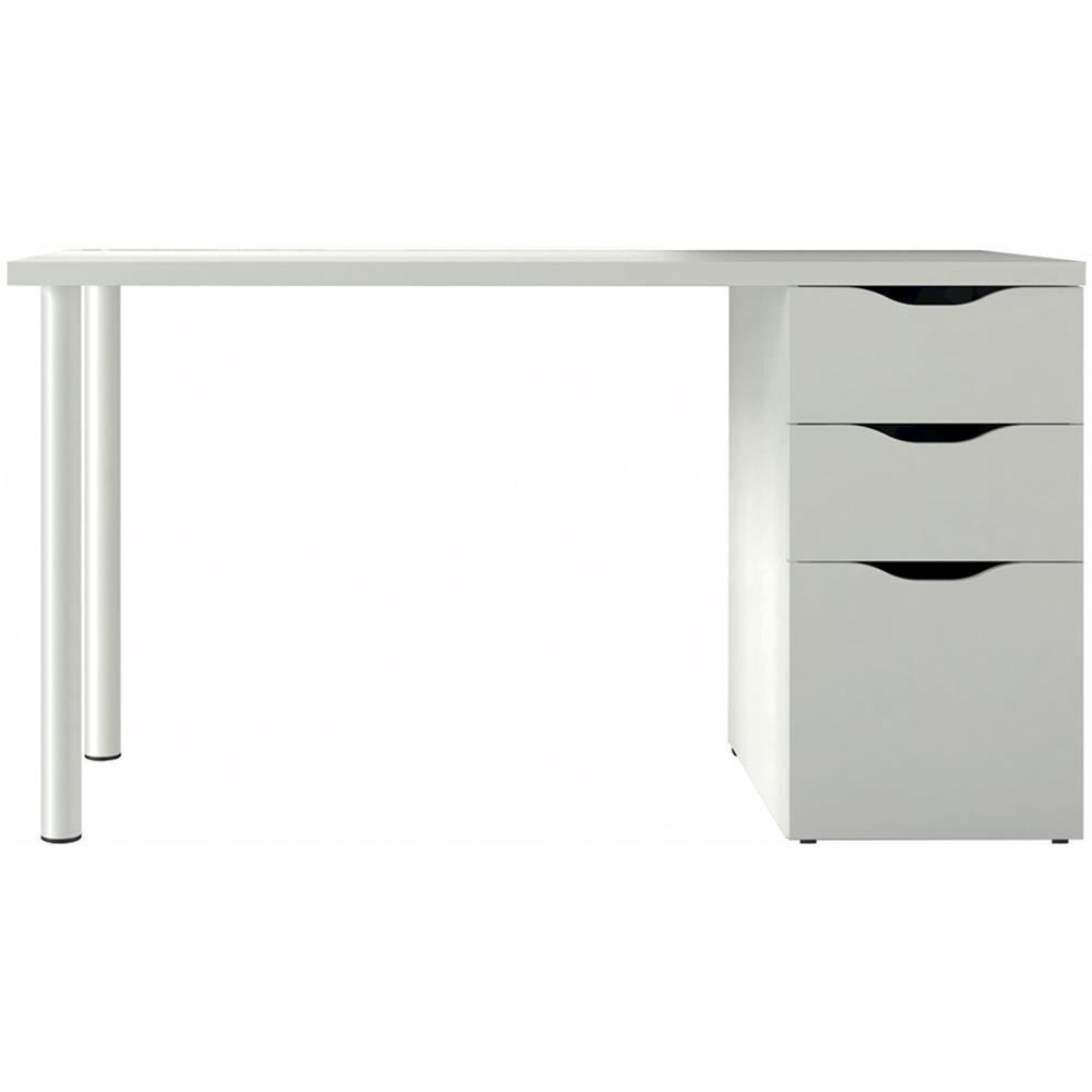 Scrivania Filadelfia, Scrittoio Multifunzione Da Ufficio Reversibile, Tavolo Da Studio Con Cassettiera A 2 Cassetti E 1 Anta, 138x60h74 Cm, Bianco - Foto 2