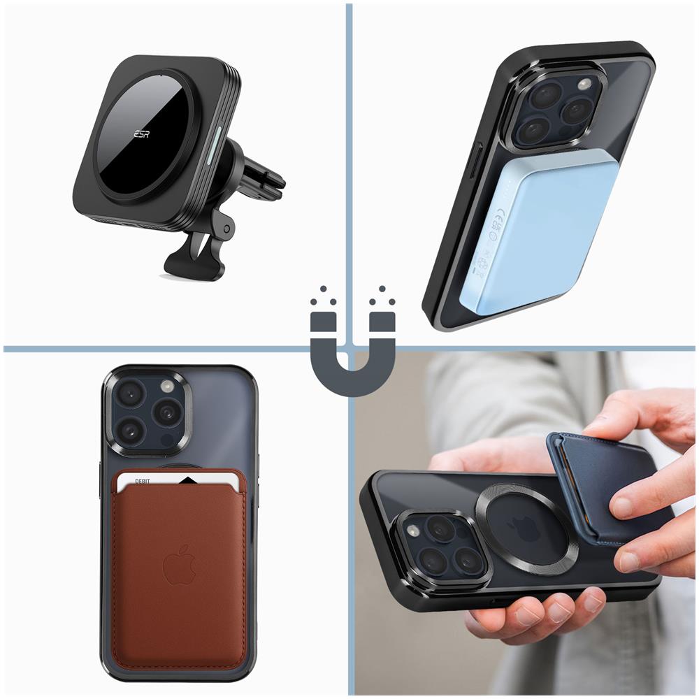 Cover Magsafe Per Iphone 15 Pro Silicone Bordo Cromato Nero - Foto 5