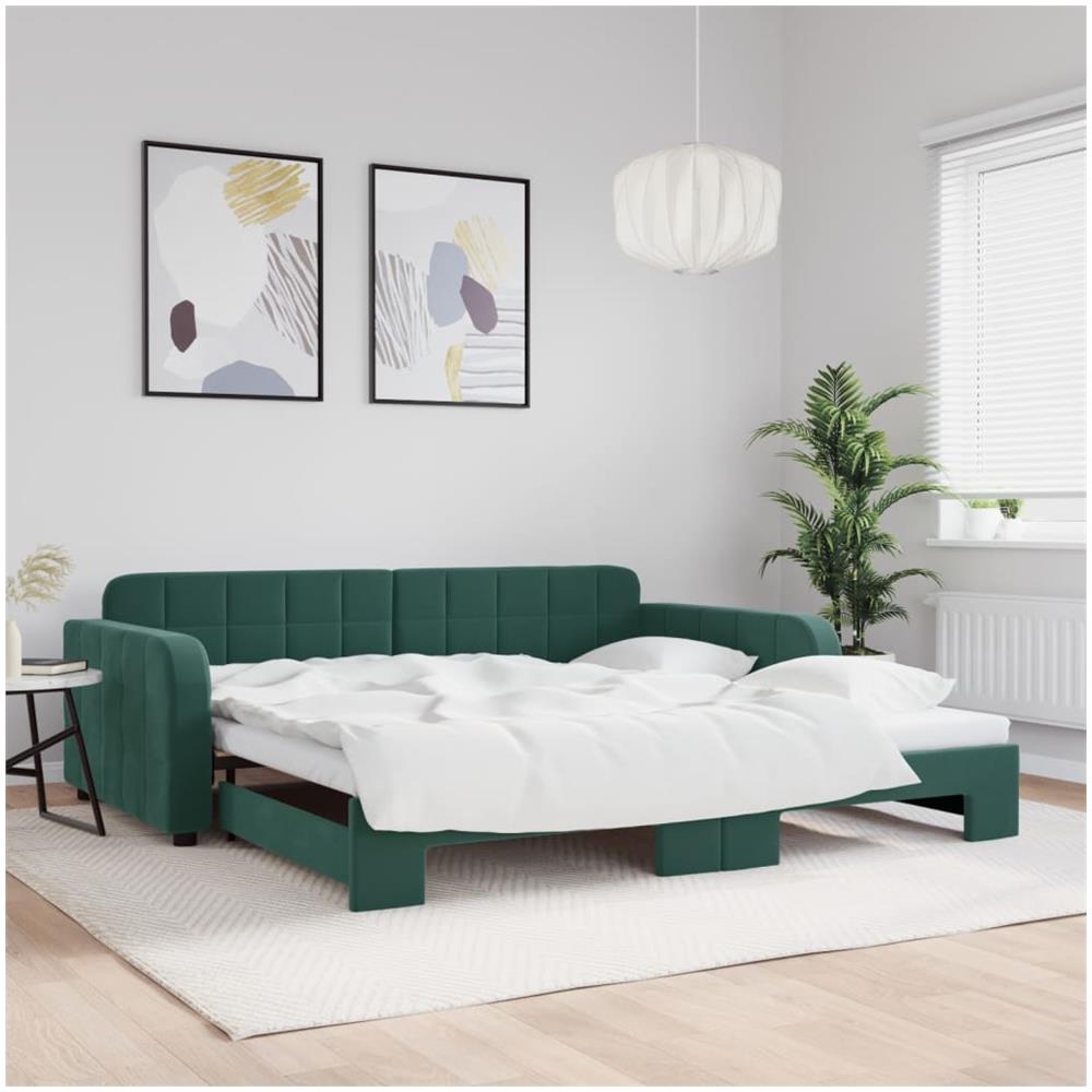 Divano Letto Con Letto Estraibile Verde Scuro 100x200cm Velluto - Foto 1