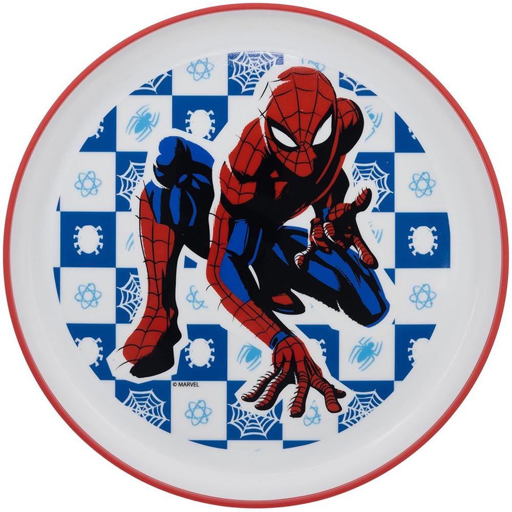 Piatto Piano Bianco E Rosso Per Bambini In Plastica Spiderman Uomo Ragno Con Base Antiscivolo - Foto 2