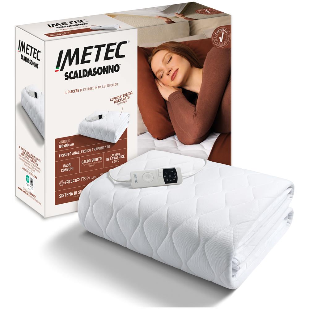 Scaldasonno Maxi Adapto Plus, Singolo 195x90 cm, Coprimaterasso riscaldato, Tessuto Anallergico trapuntato, Caldo Subito, Tecnologia Brevettata Adapto Plus, Sistema Sicurezza ElectroBlock, Bassi consumi, 6 Temperature, Autospegnimento 1, 3, 9 ore - Foto 1