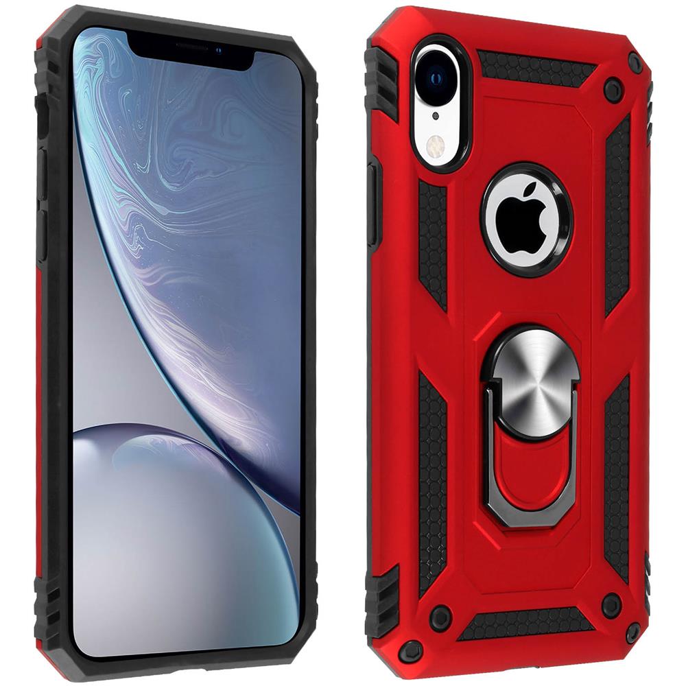 Cover Iphone Xr Bi-materia Rigida Morbida Anello Magnetico Stand Rosso - Foto 1