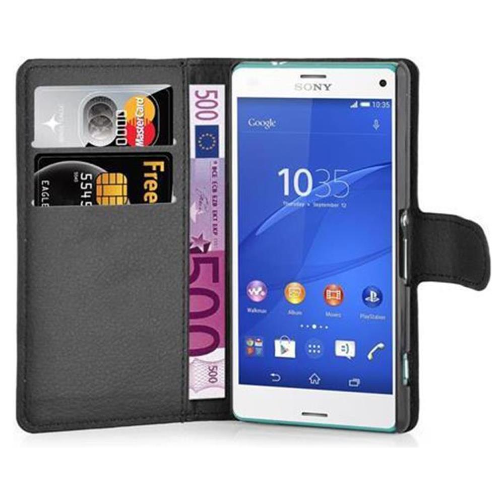 Cadorabo Custodia Compatibile Con Sony Xperia Z3 Compact In Nero Carbone - Coperchio Protettiva Con Chiusura Magnetica, Funzione Stand E Tasca Per Le Carte - Foto 1