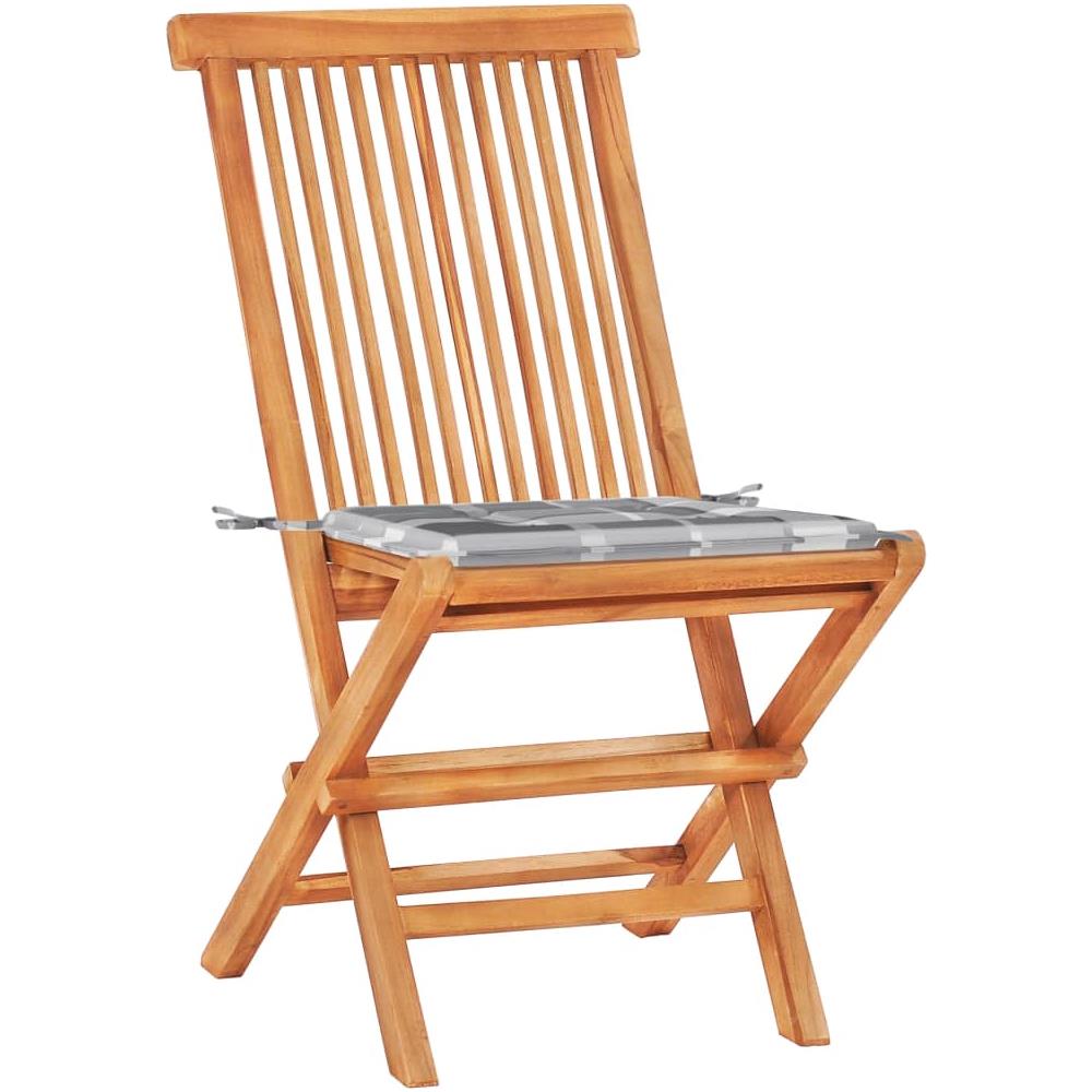 Set da Bistrot 3 pz con Cuscini a Quadri Grigi Massello di Teak - Foto 3