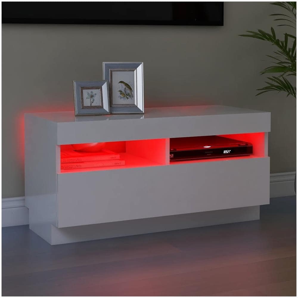 Mobile Porta TV con Luci LED Bianco Lucido 80x35x40 cm - Foto 2