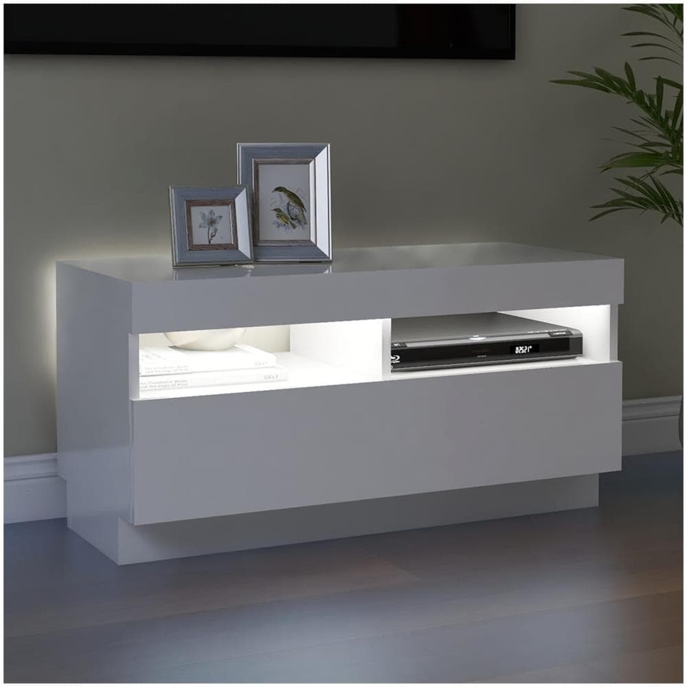 Mobile Porta TV con Luci LED Bianco Lucido 80x35x40 cm - Foto 10