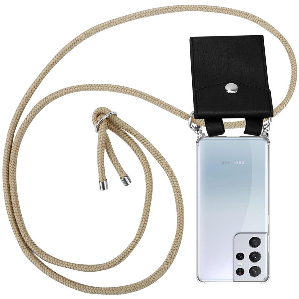 Catena Di Telefoni Cellulari Compatibile Con Samsung Galaxy S21 Ultra In Marrone Brillante - Coperchio Protettivo In Silicone Con Anelli D'argento, Cinturino In Corda E Custodia Staccabile - Foto 1