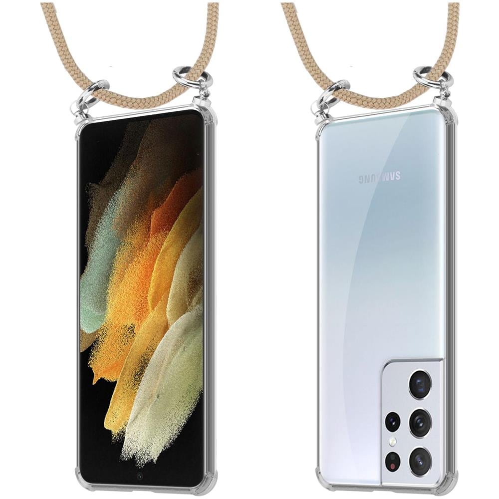 Catena Di Telefoni Cellulari Compatibile Con Samsung Galaxy S21 Ultra In Marrone Brillante - Coperchio Protettivo In Silicone Con Anelli D'argento, Cinturino In Corda E Custodia Staccabile - Foto 8