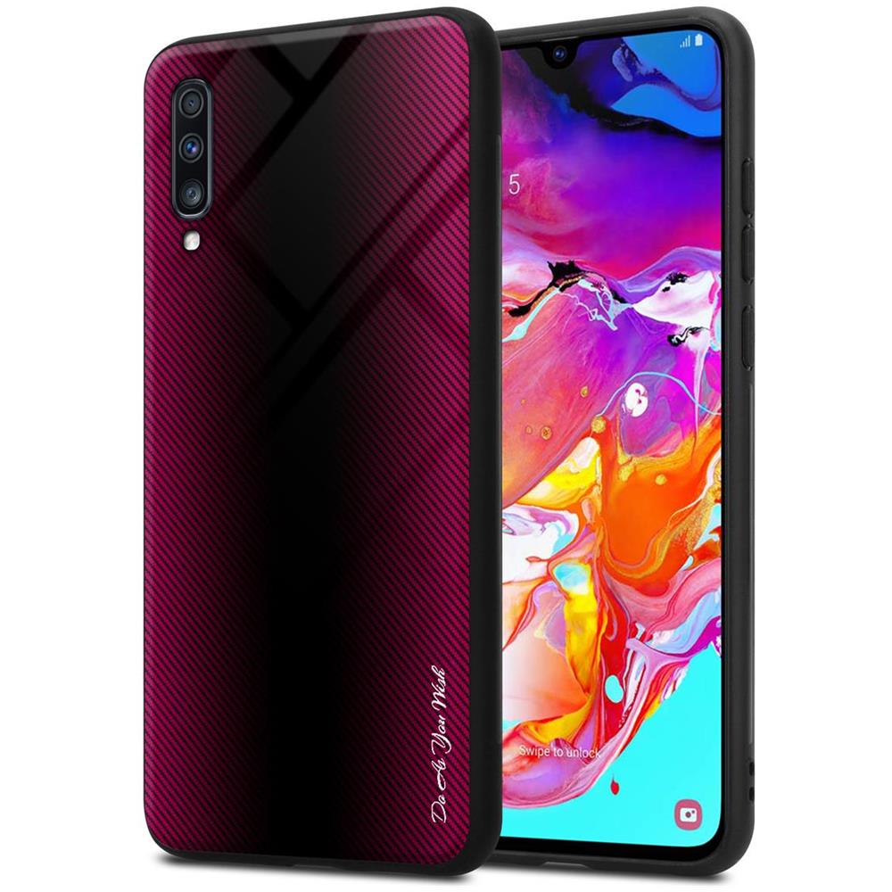 Custodia Compatibile Con Samsung Galaxy A70 / A70s - Ottica A Strisce In Cremisi Rosa - Coperchio Protettivo In Vetro Temperato E Silicone Tpu - Foto 1