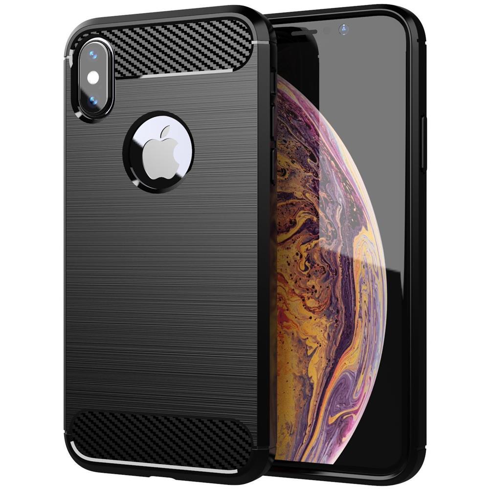 Custodia Compatibile Con Apple Iphone Xs Max In Brushed Nero - Coperchio Protettivo In Silicone Tpu Flessibile In Look Acciaio Inossidabile-fibra Di Carbonio - Foto 1
