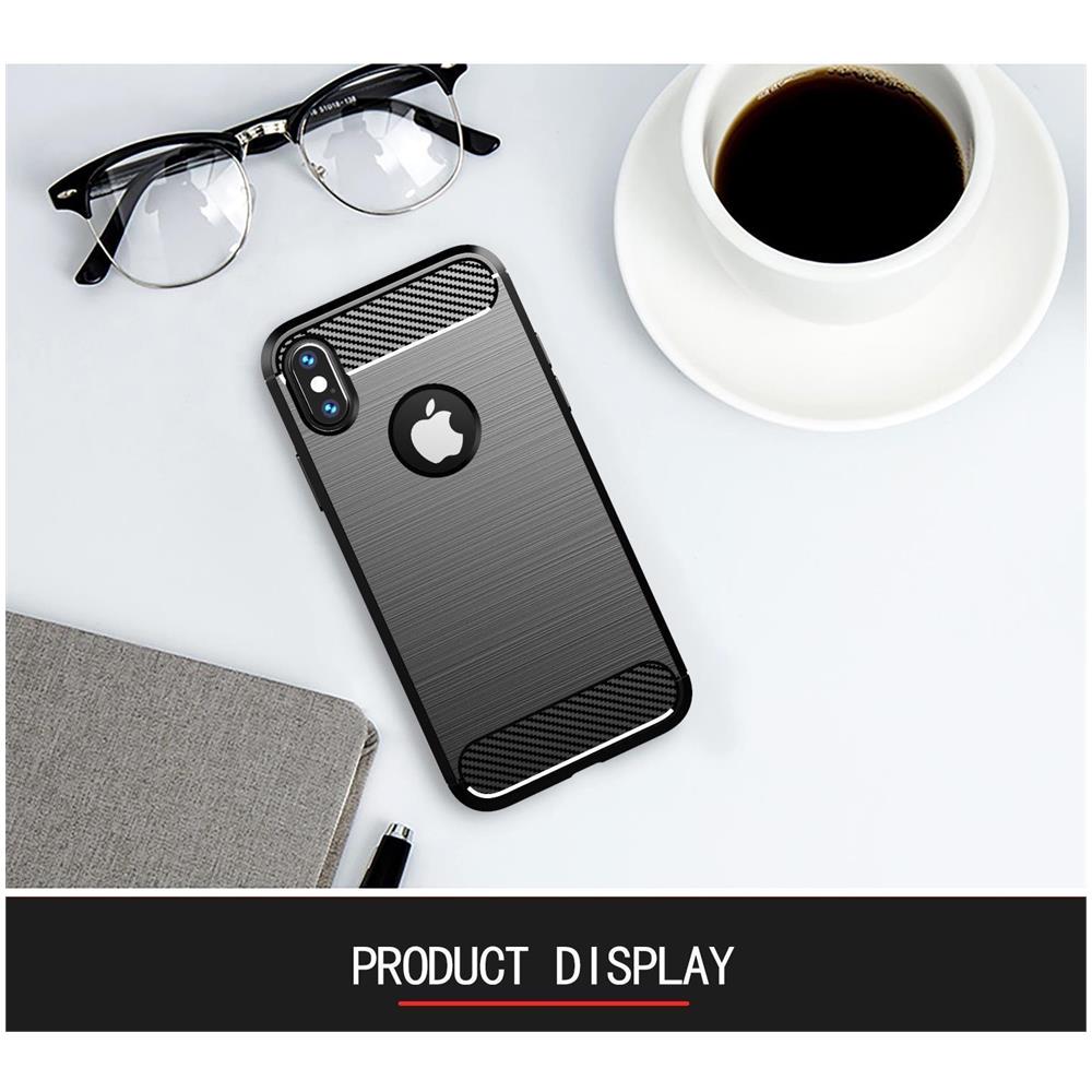 Custodia Compatibile Con Apple Iphone Xs Max In Brushed Nero - Coperchio Protettivo In Silicone Tpu Flessibile In Look Acciaio Inossidabile-fibra Di Carbonio - Foto 7